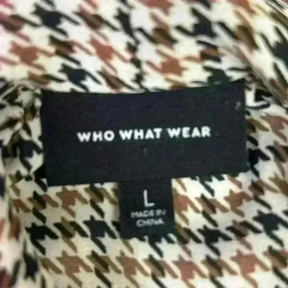 WHO WHAT WEAR Brown, Black and Tan Houndstooth long sleeve top Size Large - Picture 5 of 5